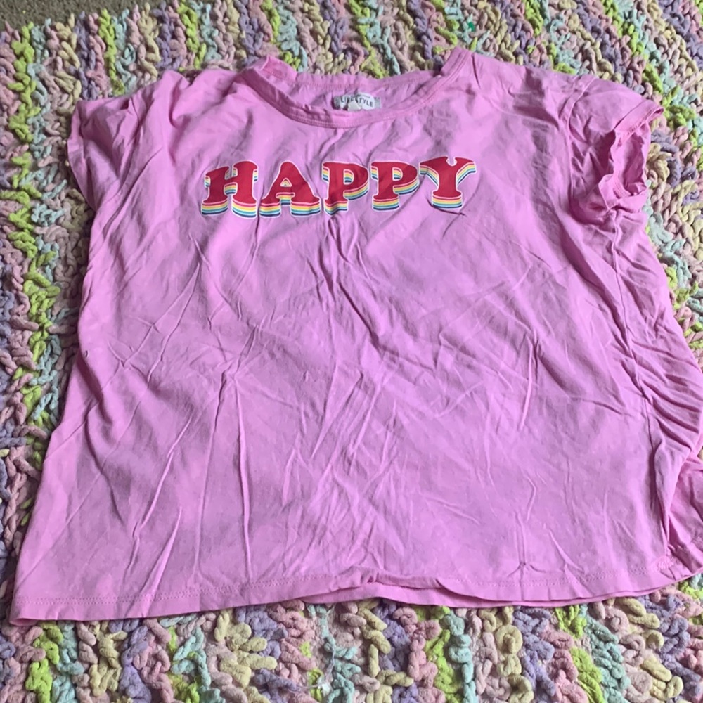 The Happy Planner T Shirt, Pink T shirt with Happy written on it